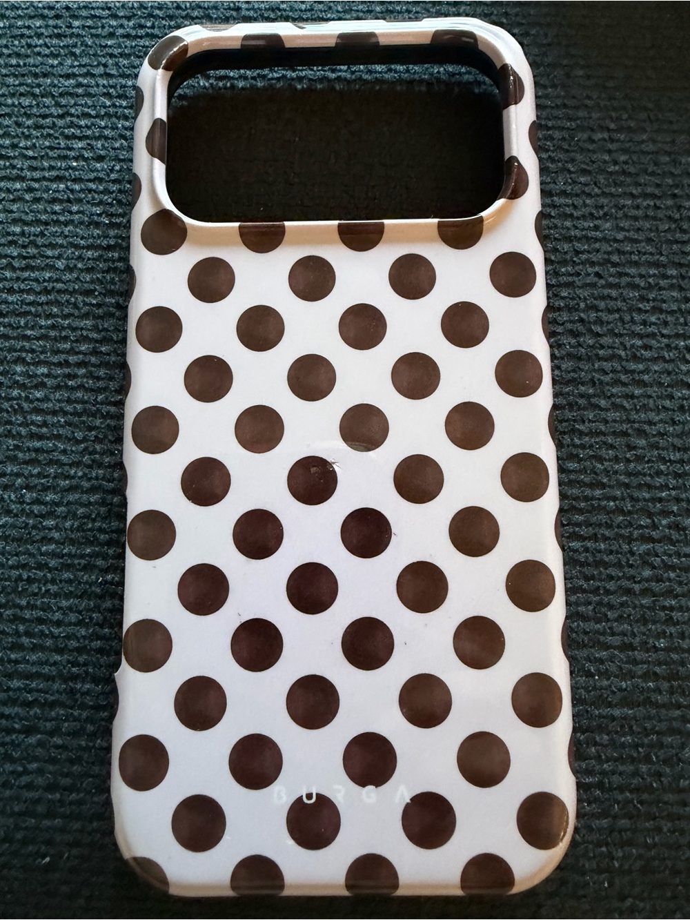 Burga iPhone 17 Pro Max Pink and Brown Polka Dot Protective Phone Case.